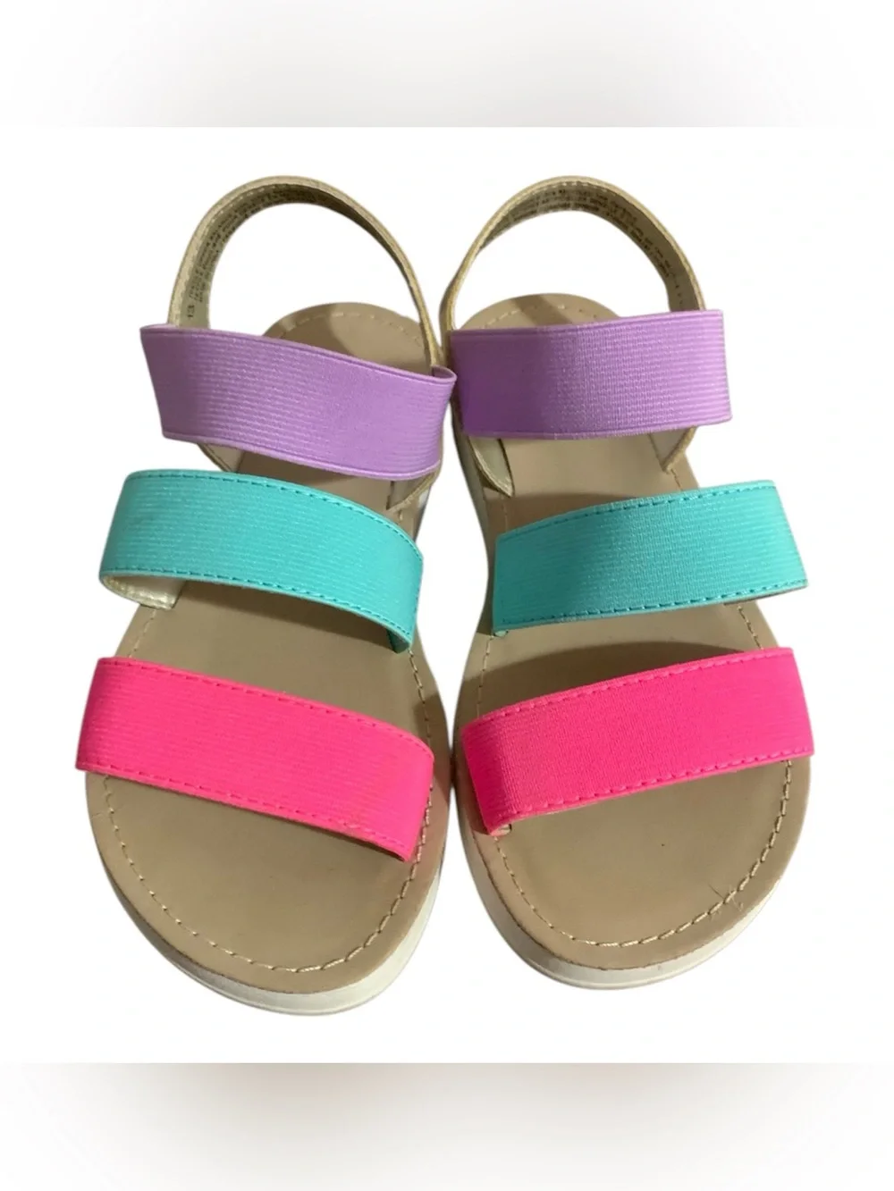 The Children's Place Triple-Band Elastic Sandal in Pink, Teal & Lavender 12/13